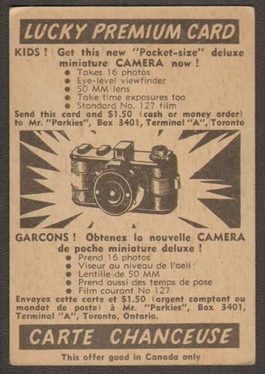 1954 Parkhurst Lucky Premium Card Camera